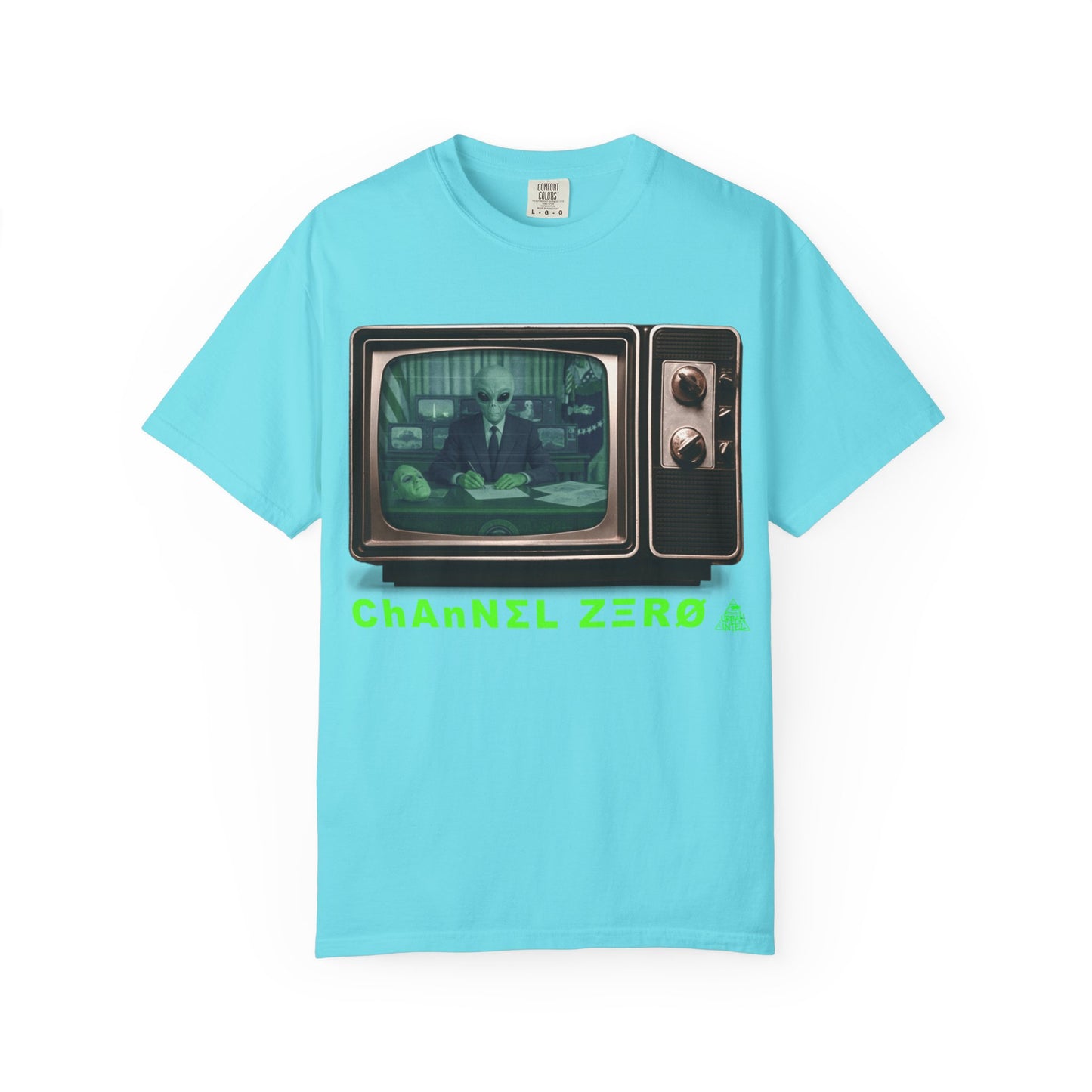 Channel ZΞRØ Tee – Alien Broadcast on Lagoon Blue