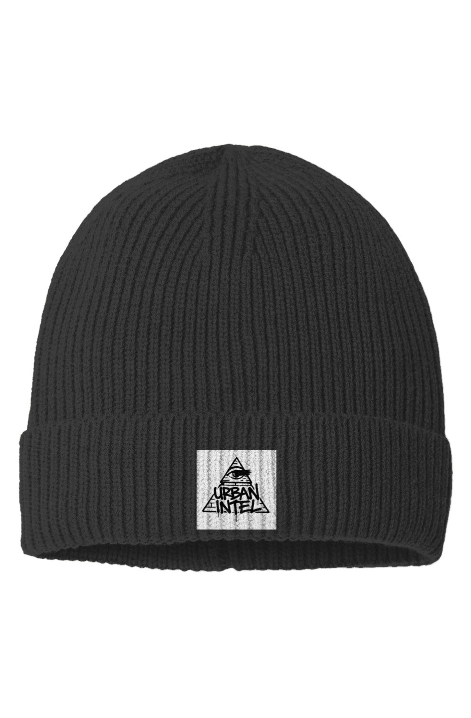 Sustainable Fine Rib Knit Beanie black on green