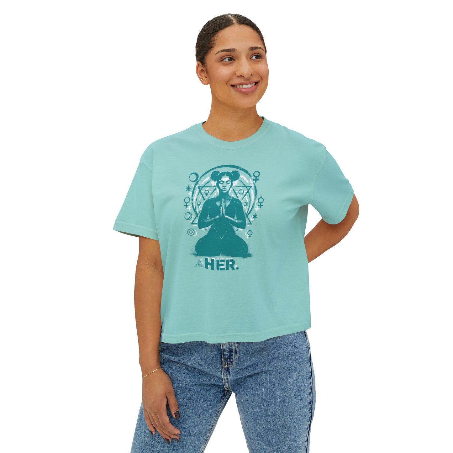 HER (Water) Boxy Tee - Red and Chalky Mint